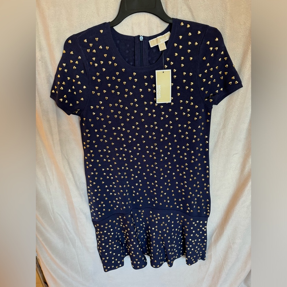 Michael Michael Kors Short Sleeve Stuffed Stretch-knit Mini Dress Size M